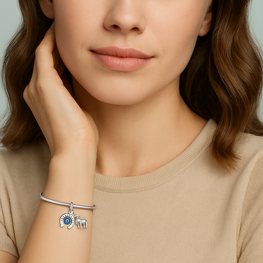 Nazar Boze Oog Olifant Bedel – Charm met Blauwe Zirkonia – Bescherming en Geluk