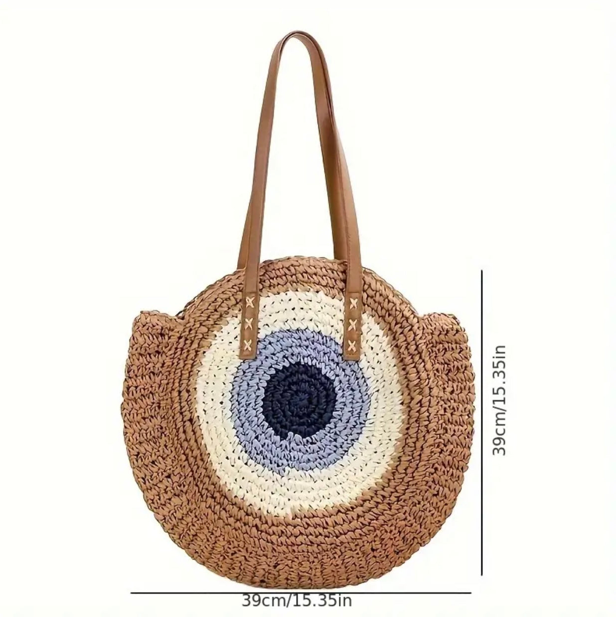 Boze Oog Stormi Schoudertas in stijlvol bruin, met afmetingen van 39x39 cm, veilige ritssluiting, ruime opbergruimte, en duurzame kwaliteit. Ideaal voor het strand of dagelijks gebruik