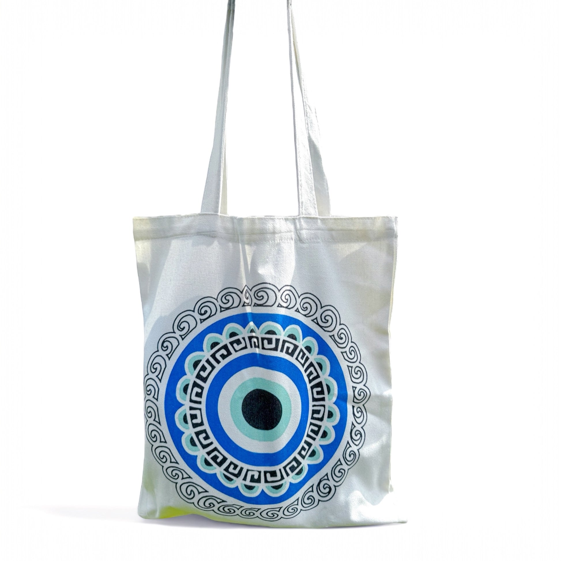 Stijlvolle Boze Oog Tote Bag met beschermend blauw boze oog symbool, gemaakt van hoogwaardige materialen voor mode en functionaliteit, ideaal voor dagelijks gebruik en het stylish meenemen van je essentials.