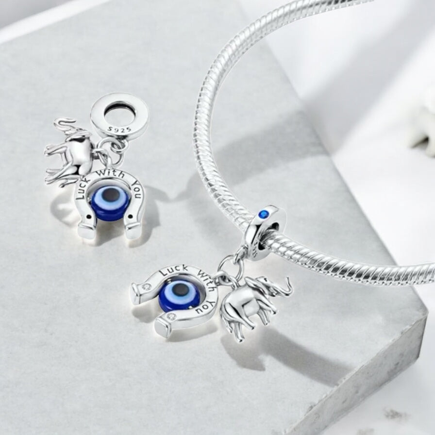 Nazar Boze Oog Olifant Bedel – Charm met Blauwe Zirkonia – Bescherming en Geluk