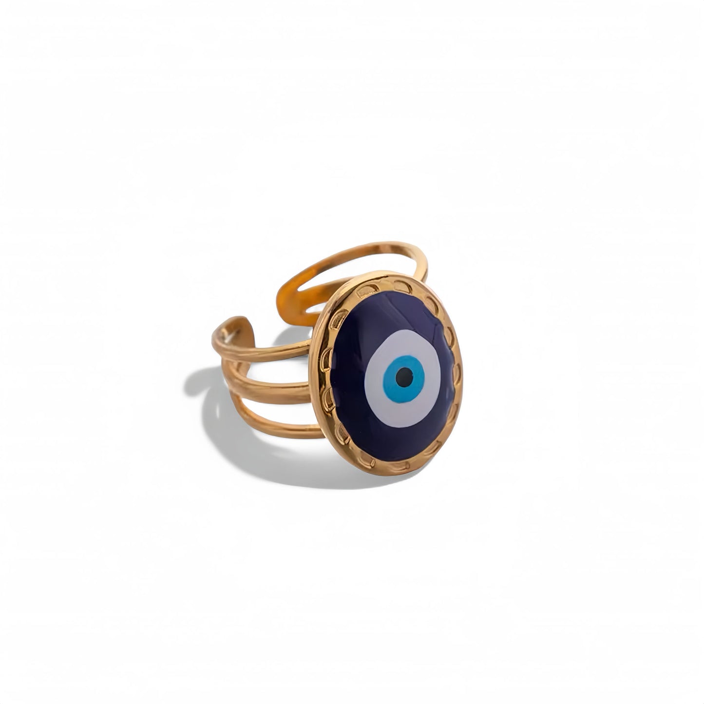 Goudkleurige verstelbare Evil Eye boze oog Nazar ring, roestvrij staal, krasbestendig en waterdicht