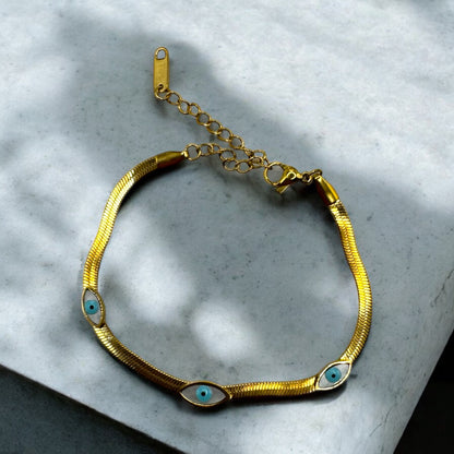Beschermende boze oog armband, goudkleurig en verstelbaar