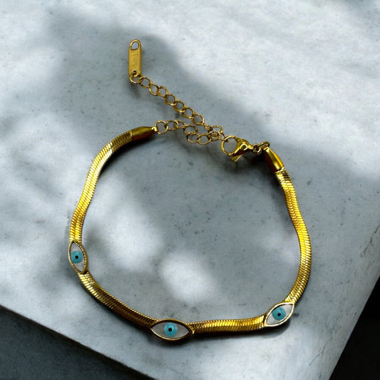 Beschermende boze oog armband, goudkleurig en verstelbaar