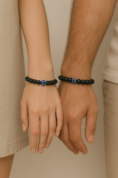 Evil Eye Bead Bracelet - Black Unisex Jewelry | Couple Gift