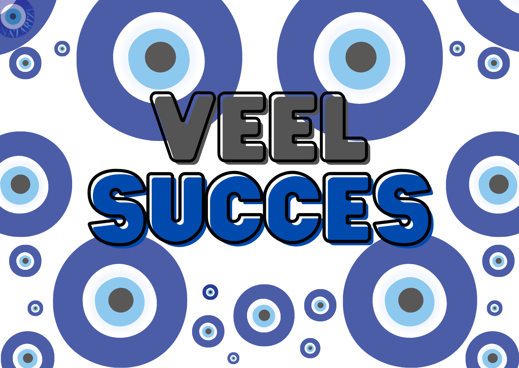 Veel Succes wenskaart met boze oog, combineert aanmoediging met bescherming tegen negatieve energie. Inclusief envelop. Enkel A6 (105 x 148 mm), ideaal om iemand succes te wensen bij een nieuwe uitdaging