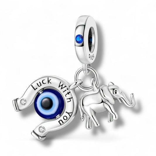 Nazar Boze Oog Olifant Bedel – Charm met Blauwe Zirkonia – Bescherming en Geluk